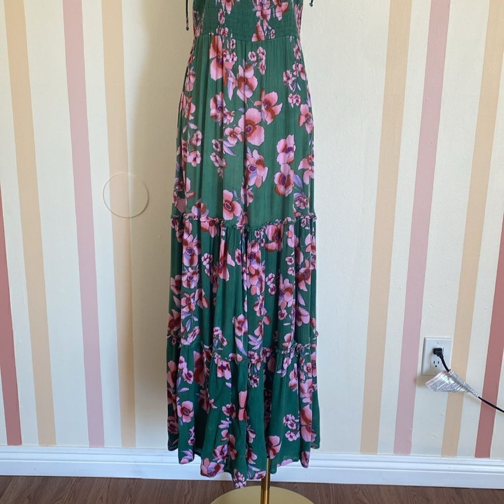 Free People Dark Green and Pink Garden Party Maxi Dress Size Medium - Picture 6 of 15